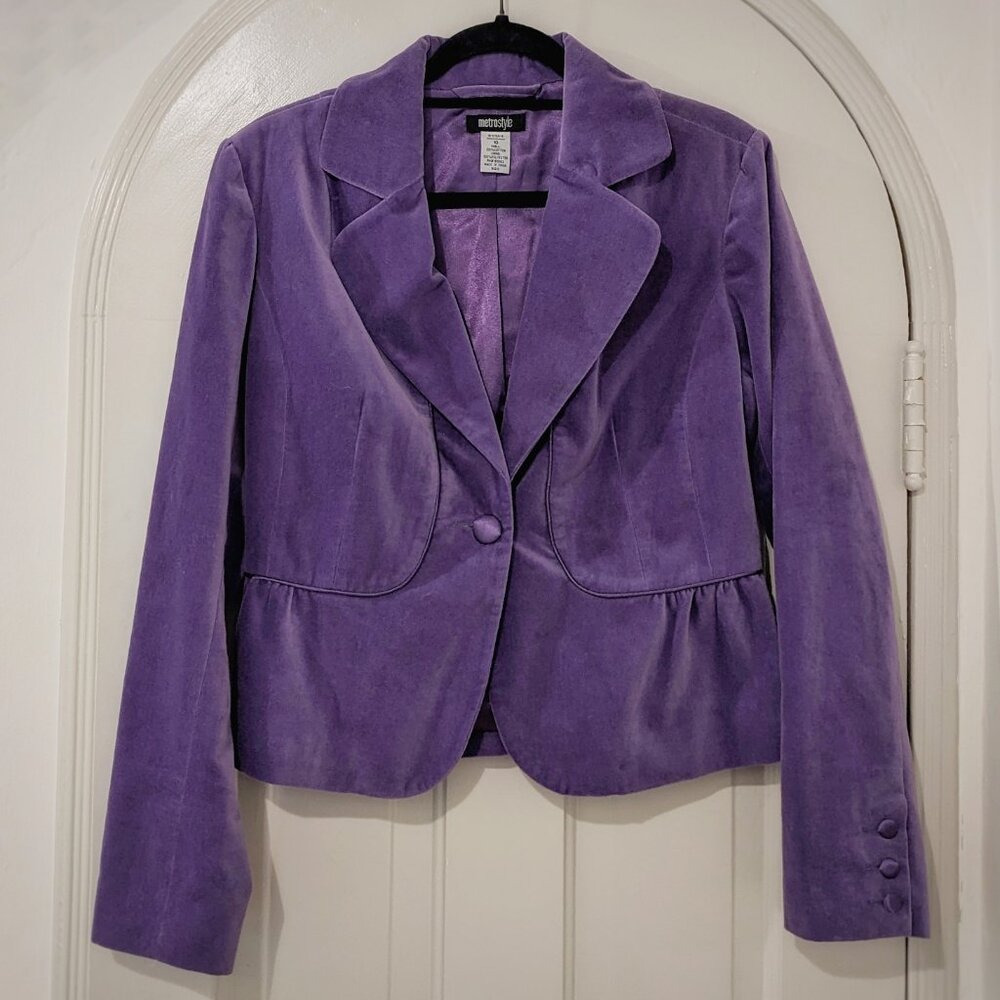 Vibrant Purple / Lavender Velvet Notch Collar Peplum Blazer / Jacket, Sz. 10